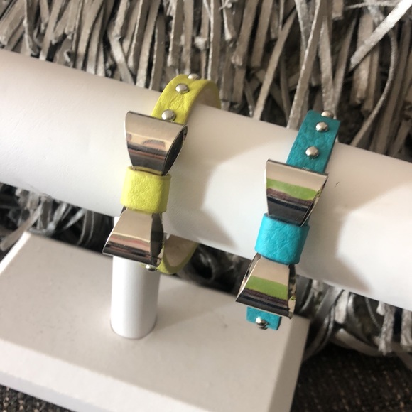 Turquoise or Yellow Leather Bow Bracelet,NWT - Picture 1 of 8